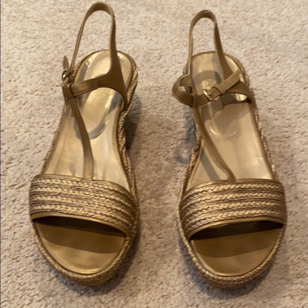 Stuart Weitzman gold wedge sandals